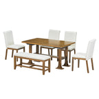 Topmax - 6 Piece Farmhouse Extendable Dining Table Set Trestle Kitchen Table Set With Removable Leaf And Upholstered Dining Chair And Bench For Dining Room