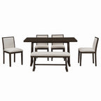 Dining Set With Rectangular Table, 4 Upholstered Chairs & 1 Padded Bench