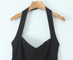 Summer Hepburn Gold Elegant Little Black Dress Women Waist Trimming Lace up Sexy Halter Dress