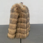 Coat Womens Faux Raccoon Patchwork Synthetic Fur Overcoat