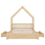 House Style Platform Bed With Guardrail And 2 Drawers