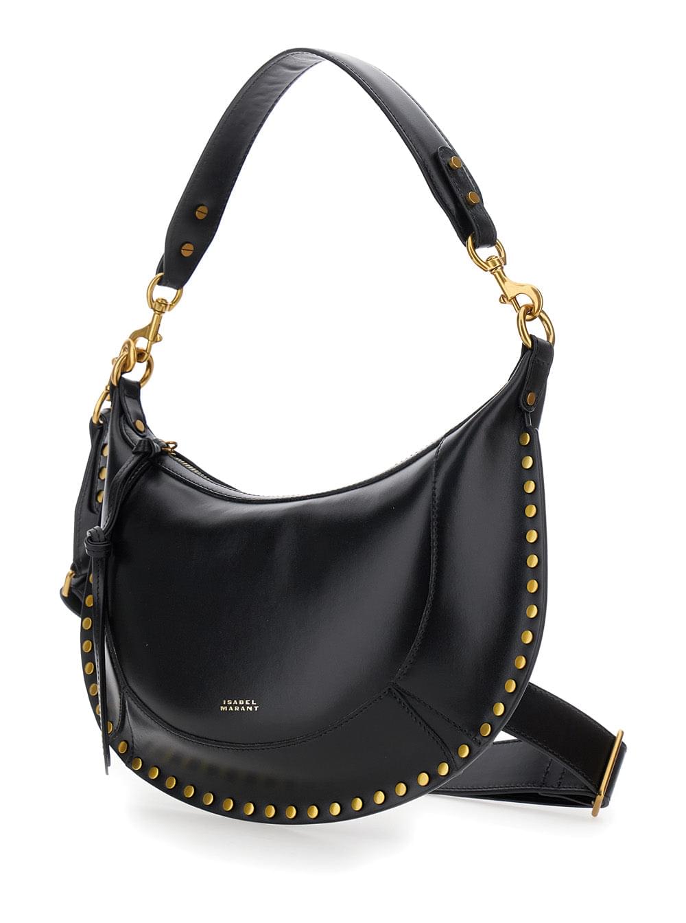 Isabel Marant Women Shoulder Bag 'Naoko' With Removable Strap And Logo Lettering Embossed On The Front In Black Leather For Women