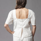 Organic Flounce Sleeve Eyelet Top