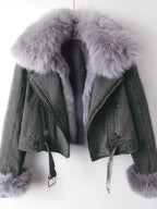 Full Size Faux Fur Collar Denim Jacket Plus Size