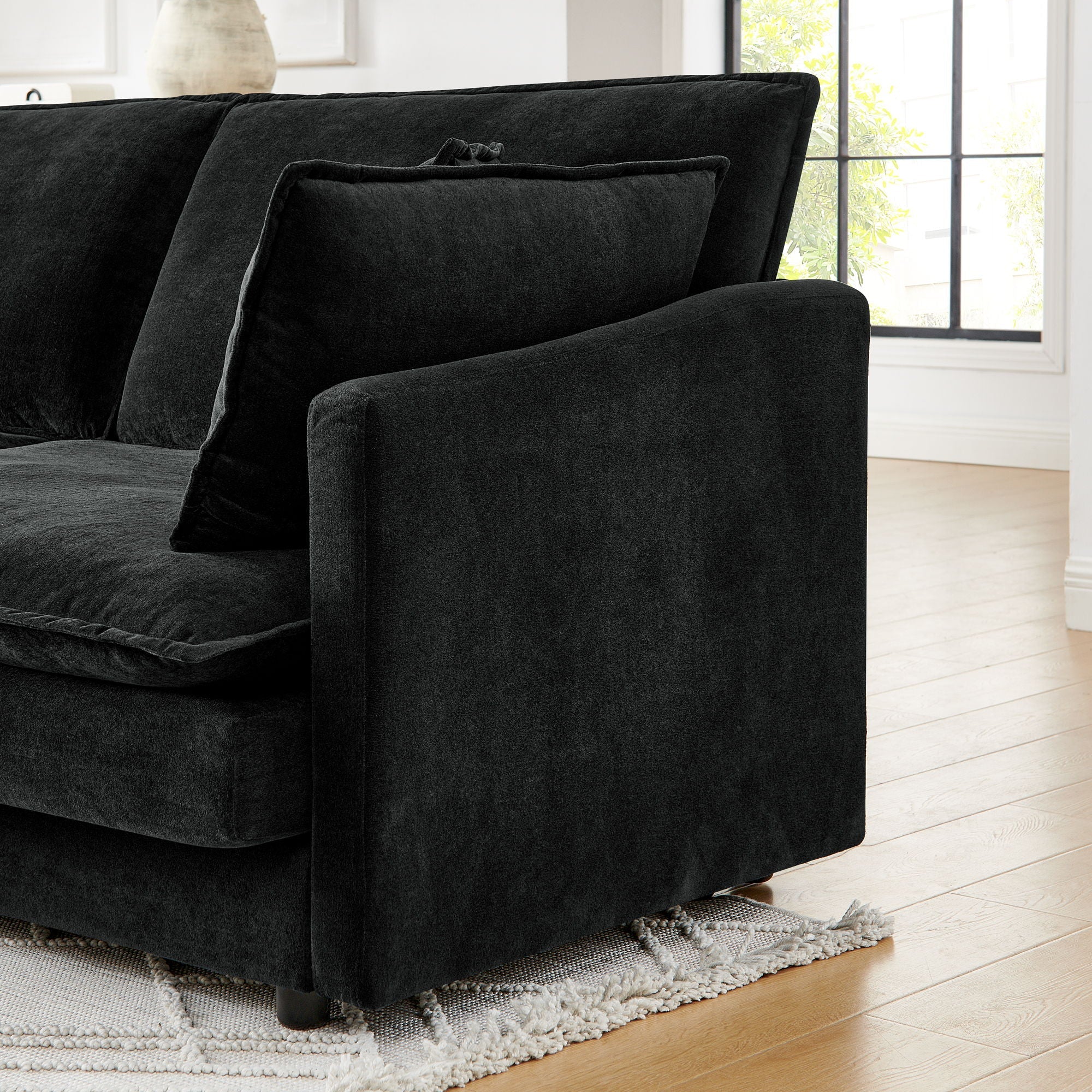 L-Shaped Sectional Sofa With Ottoman, Convertible 4 Seater Couch