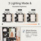 Vanity Table With Mirror, Adjustable LED Lights, Power Outlet, Hairdryer Holder & Stool