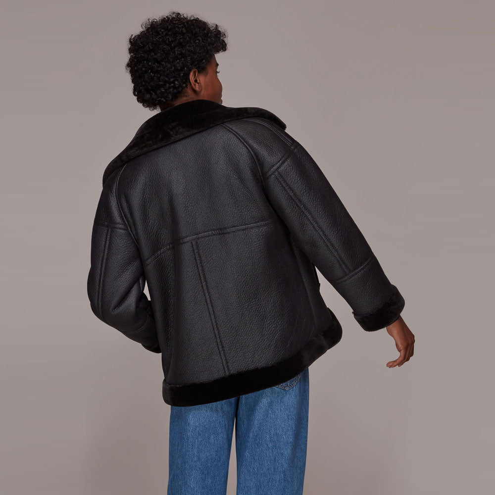 Lauren Faux Fur Shearling Biker Jacket