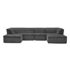 U-Shaped Modular Sectional Sofa With Chaise And Movable Ottoman With Wave-Shaped Armrest
