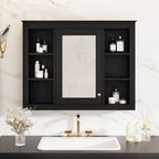 Wall Mounted Medicine Cabinet With Mirror, Storage Cabinet Featuring 6 Open Shelves And Adjustable Interior