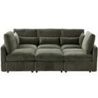 Modern Modular U-Shaped Sofa Bed With Movable Ottoman, USB Ports, Phone Holder