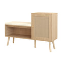 2 In 1 Shoe Storage Bench With Adjustable Shelves - Antique Natural / Rattan