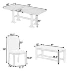 Topmax - 6 Piece Farmhouse Extendable Dining Table Set Trestle Kitchen Table Set With Removable Leaf And Upholstered Dining Chair And Bench For Dining Room