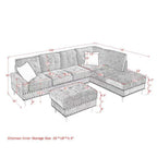 L-Shaped Sectional Sofa With Chaise And Storage Ottoman, Includes 2 Pillows