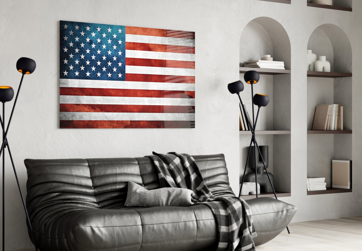 Vintage Watercolor American Flag Glass Wall Art