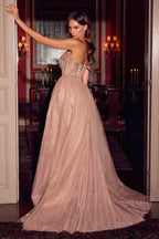 Ladivine CC506 Strapless Embellished Fitted Gown with Tulle Overskirt