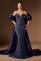 Ladivine CJ933 Plunging Sweetheart Beaded Fitted Mermaid Gown