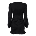 French Pleated Long Sleeved Little Black Dress – Elegant and Trendy Dress for Women