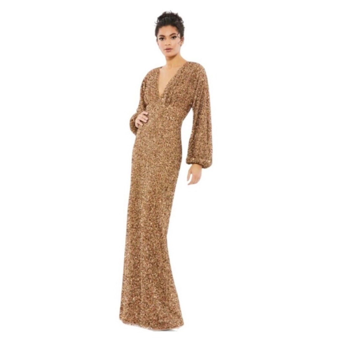 MAC DUGGAL
Sequined Puff Sleeve V Neck
Gown #10791 Bronze Sz 4 $498