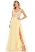 Mac Duggal Embellished Illusion
Bustier A Line Gown 11201 Yellow SZ 10 $598