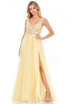 Mac Duggal Embellished Illusion
Bustier A Line Gown 11201 Yellow SZ 10 $598