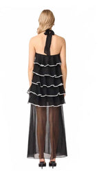 Elliatt Melissa Halter Maxi Dress Black Tiered Ruffle Gown 3X $288
