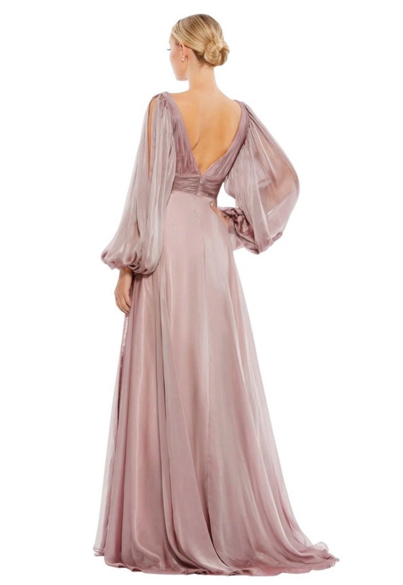 Mac Duggal Chiffon Open Sleeve A Line Gown Style 67414 Mocha Pink Size 14 $598