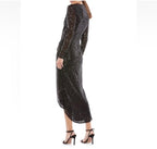 Mac Duggal 26549 Sequined High Low Front Twist Midi Dress Black