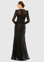 Mac Duggal Black Embellished High Neck Long Sleeve Gown Size 22 Style 68011 $698