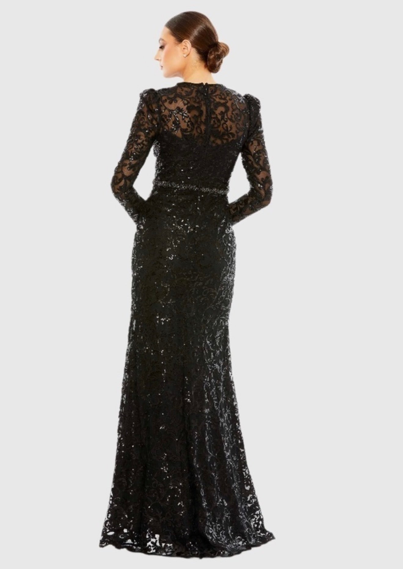 Mac Duggal Black Embellished High Neck Long Sleeve Gown Size 22 Style 68011 $698