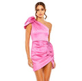 Mac Duggal Style 55971 Pink One-Shoulder Puff Sleeve Ruched Satin Mini Dress – Size 4 $398