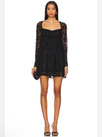 Amanda Uprichard Monet Dress Black Lace Long Sleeve Mini Size Small