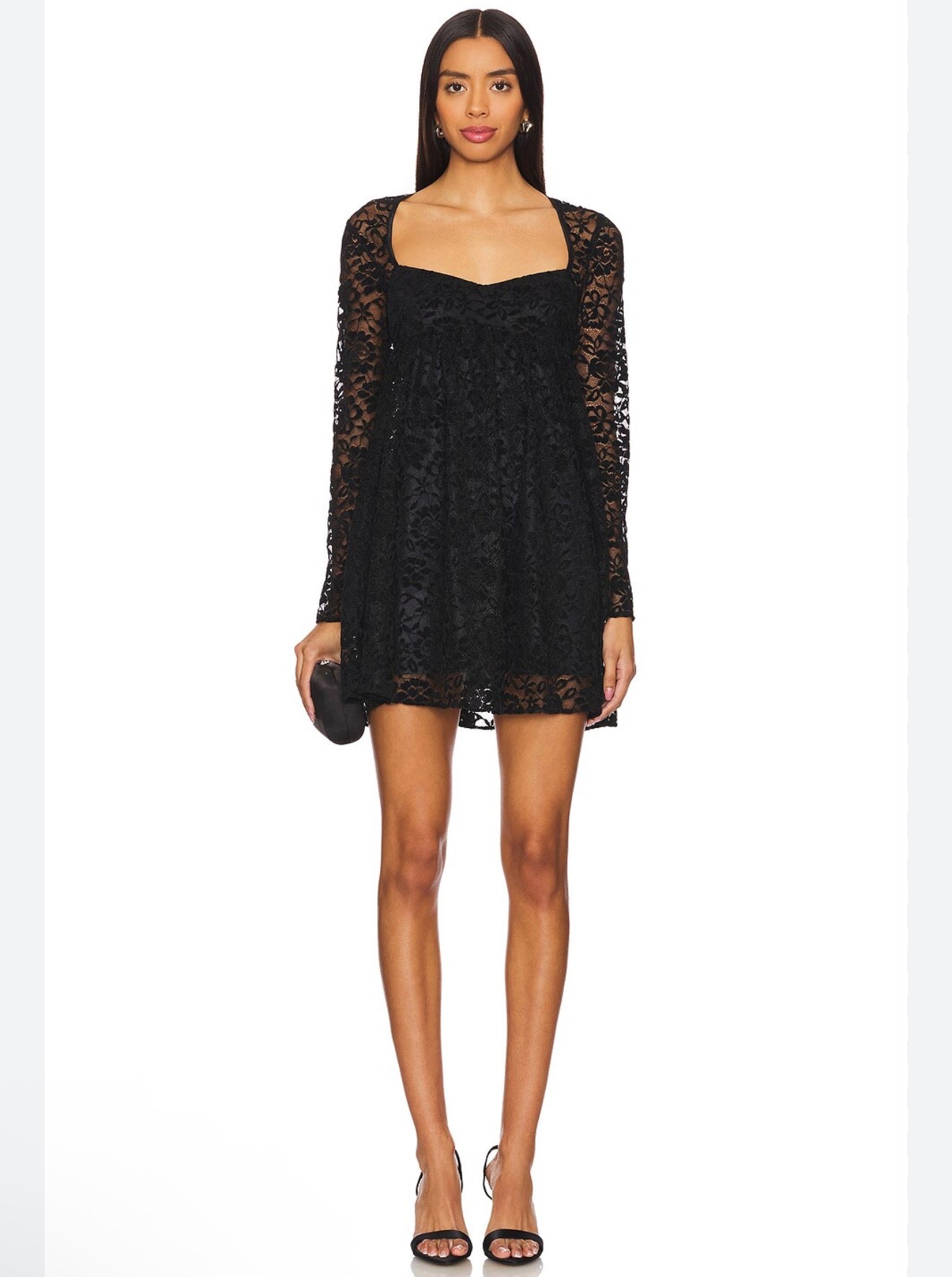Amanda Uprichard Monet Dress Black Lace Long Sleeve Mini Size Small