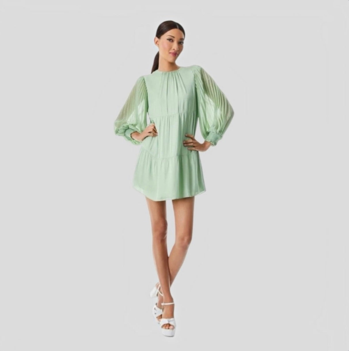 Alice + Olivia Antonette Crew Neck Mini Dress Color: Sea-foam Sz XS