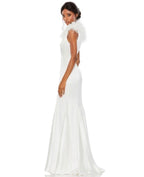 Mac Duggal #68137 Satin Feather Shoulder V-Neck Gown in White Sz
4