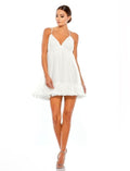 Ieena Mac Duggal 70194 Ruffle V-Neck CrissCross Mini Dress in White $238
