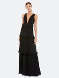 IEENA by Mac Duggal Plunge Neck Rosette Detail Pleated A-Line Gown 49281 Black Sz 10 $398