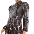 Mac Duggal 93642 Dark Chocolate Sequin Long Sleeve Tea Length Dress Size 12 NWT $598