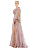 Mac Duggal Chiffon Open Sleeve A Line Gown Style 67414 Mocha Pink Size 14 $598
