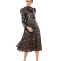 Mac Duggal 93642 Dark Chocolate Sequin Long Sleeve Tea Length Dress Size 12 NWT $598