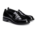 AGL Janise Patent Leather Moccasin Black Scalloped Edge Penny Loafer Sz 36 US 6 $555