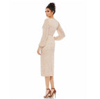 Mac Duggal Sequin Long Puff Sleeve Cocktail Midi Nude Sz 10 #7988 $498