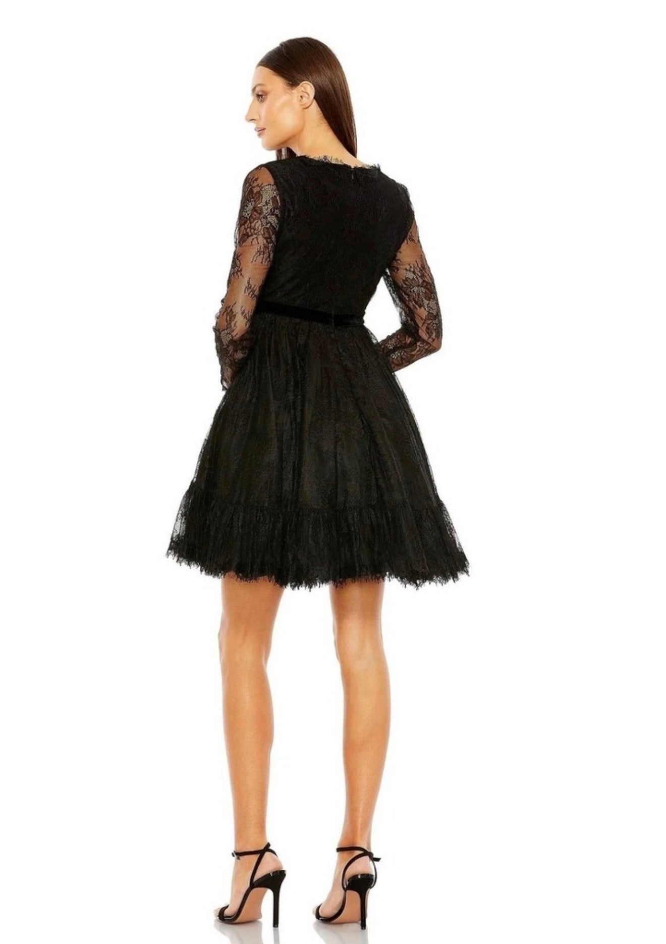 Mac Duggal 49794 Black Lace Long Sleeve Mini Dress $458