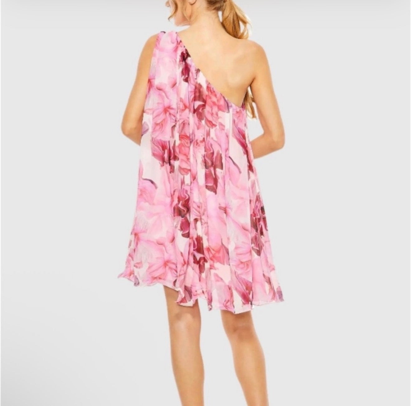 Mac Duggal 55875 Pink Floral One-Shoulder Mini Dress Sz 10 $398