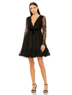 Mac Duggal 49794 Black Lace Long Sleeve Mini Dress $458