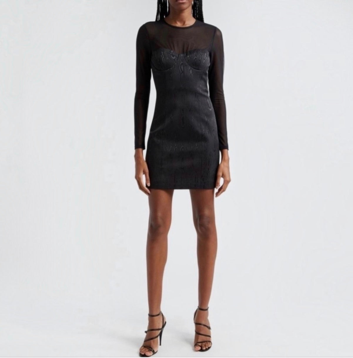 Alice + Olivia Takako Mesh
Long Sleeve Mini Dress Black Sz 2