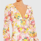 Mac Duggal Ieena Sequin Floral V-Neck Long Sleeve Mini Dress Style 55798 Size 10 NWT $348