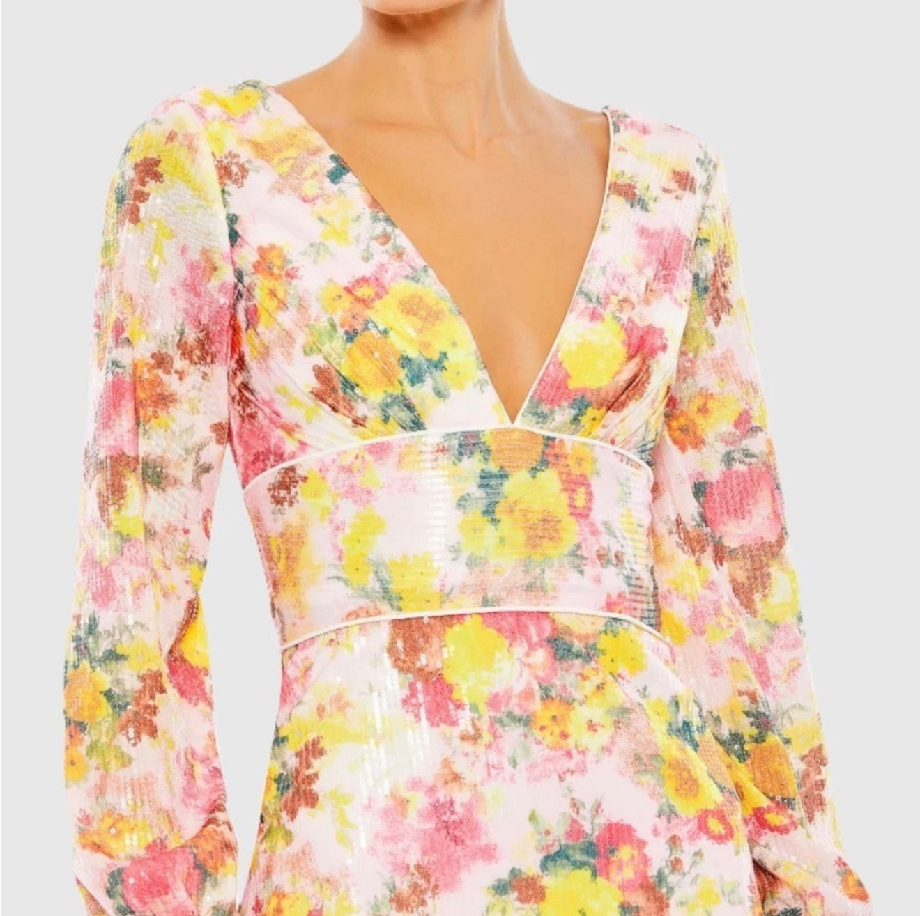 Mac Duggal Ieena Sequin Floral V-Neck Long Sleeve Mini Dress Style 55798 Size 10 NWT $348