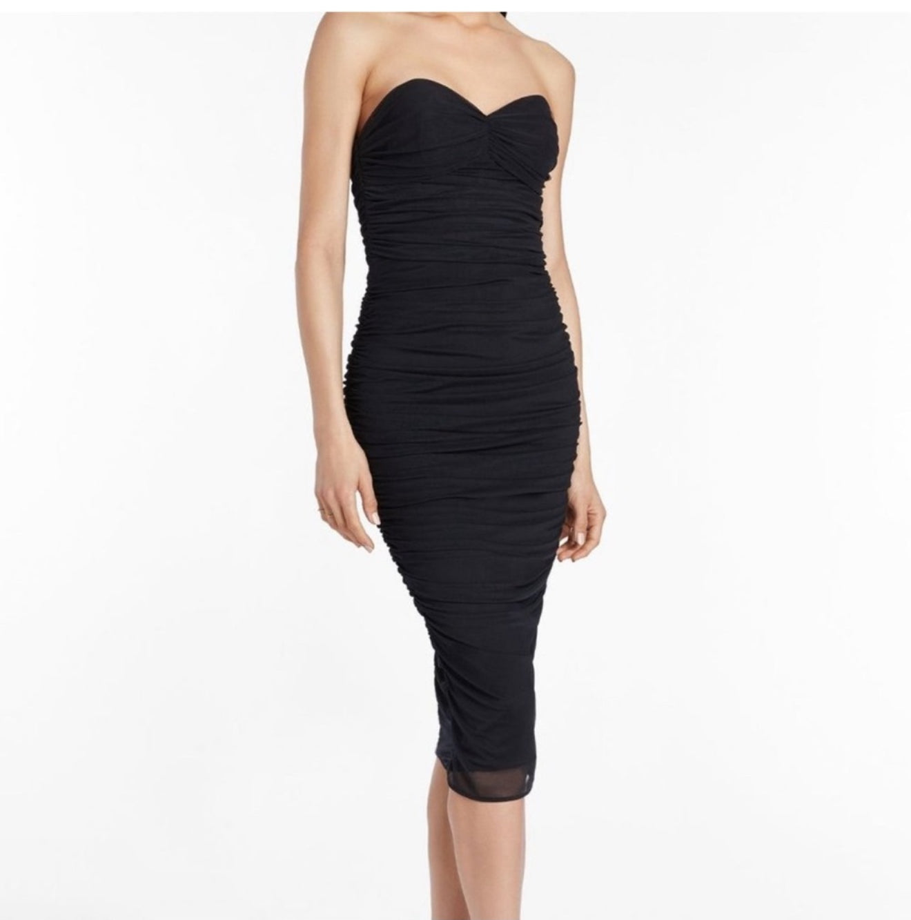 Amanda Uprichard Strapless Lopez Midi Dress in Mesh Black Sz Small