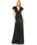 MAC DUGGAL 10829 Black Sequin Ruffled Cut Out Lace Up Gown sz 4 $598