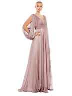 Mac Duggal Chiffon Open Sleeve A Line Gown Style 67414 Mocha Pink Size 14 $598